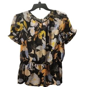 Who What Wear Black and Yellow Floral Blouse